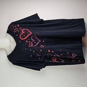 Catherines | Women's Black Red Pink Glitter Rhinestone Embellished Hearts Top 1X